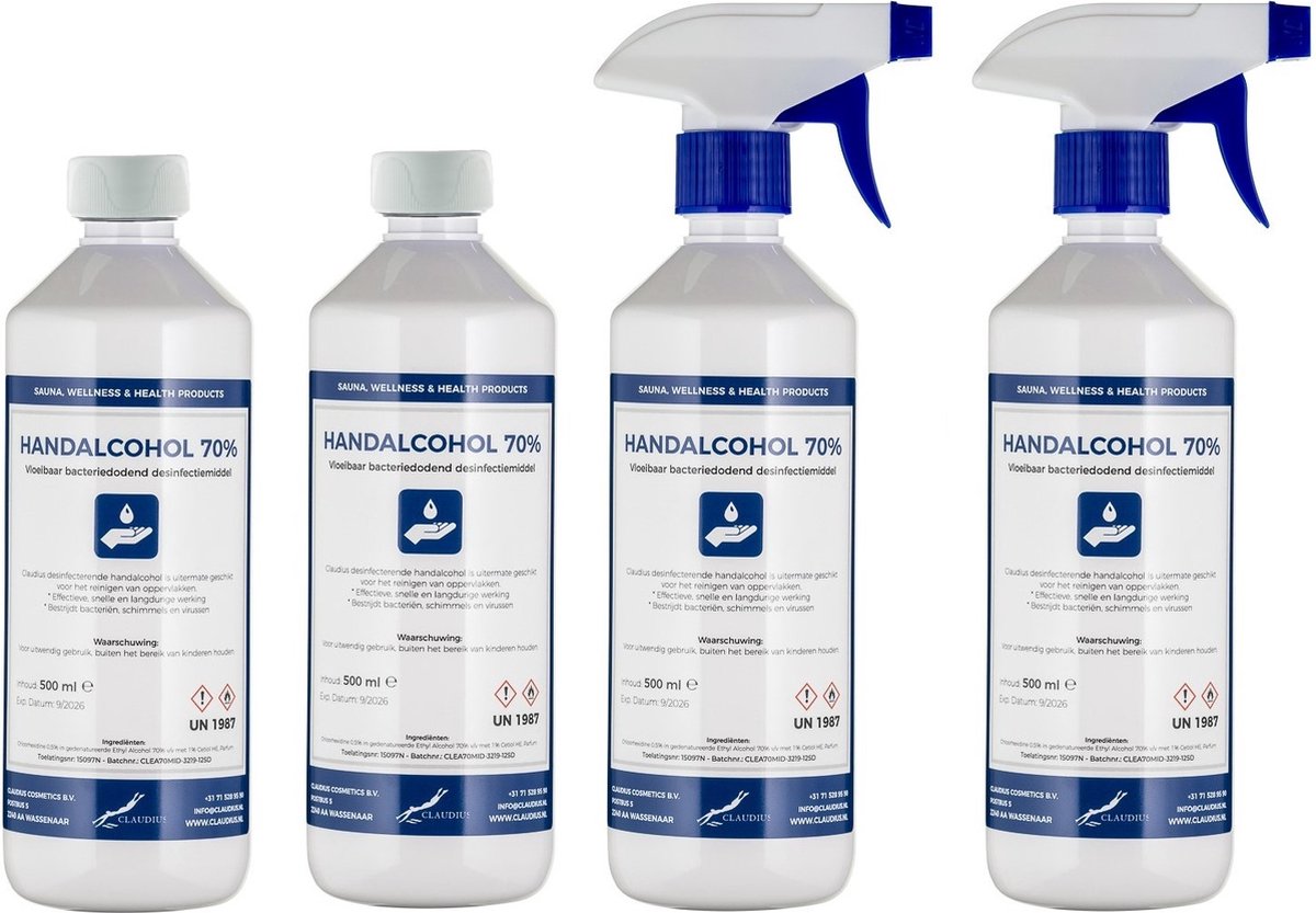 Goedkoopste Handalcohol spray 70 - 2 x 500 ml met spraykop 2 x 500 ml met dop