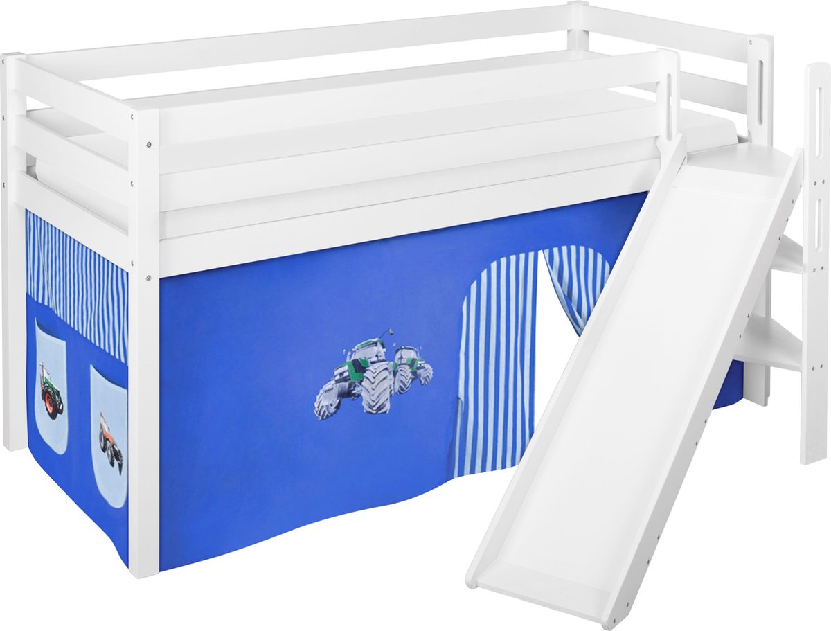 Halfhoogslaper Tractor Blauw met tent en schuine glijbaan