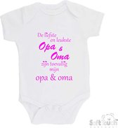 Barboteuse 100% coton "Le plus doux et le plus gentil grand-père et grand-mère se trouve être mon grand-père et ma grand-mère" Filles Katoen Wit/ Pink Fluo Taille 68/ 74