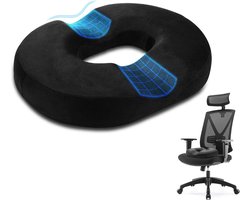 Donutkussen aambei kussen traagschuim kussen voor zwangerschap, stuitbeen, bedwonden, rug, ischias, 45 cm zwart