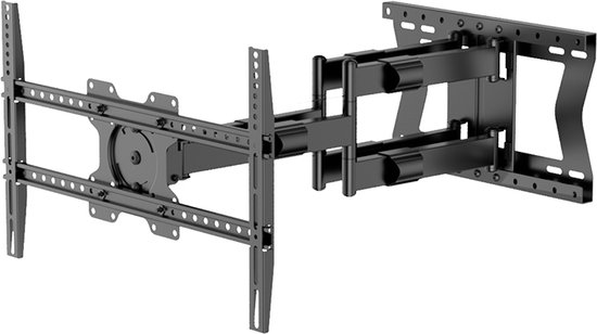 Support mural TV noir, double rotation, avec bras extensibles.