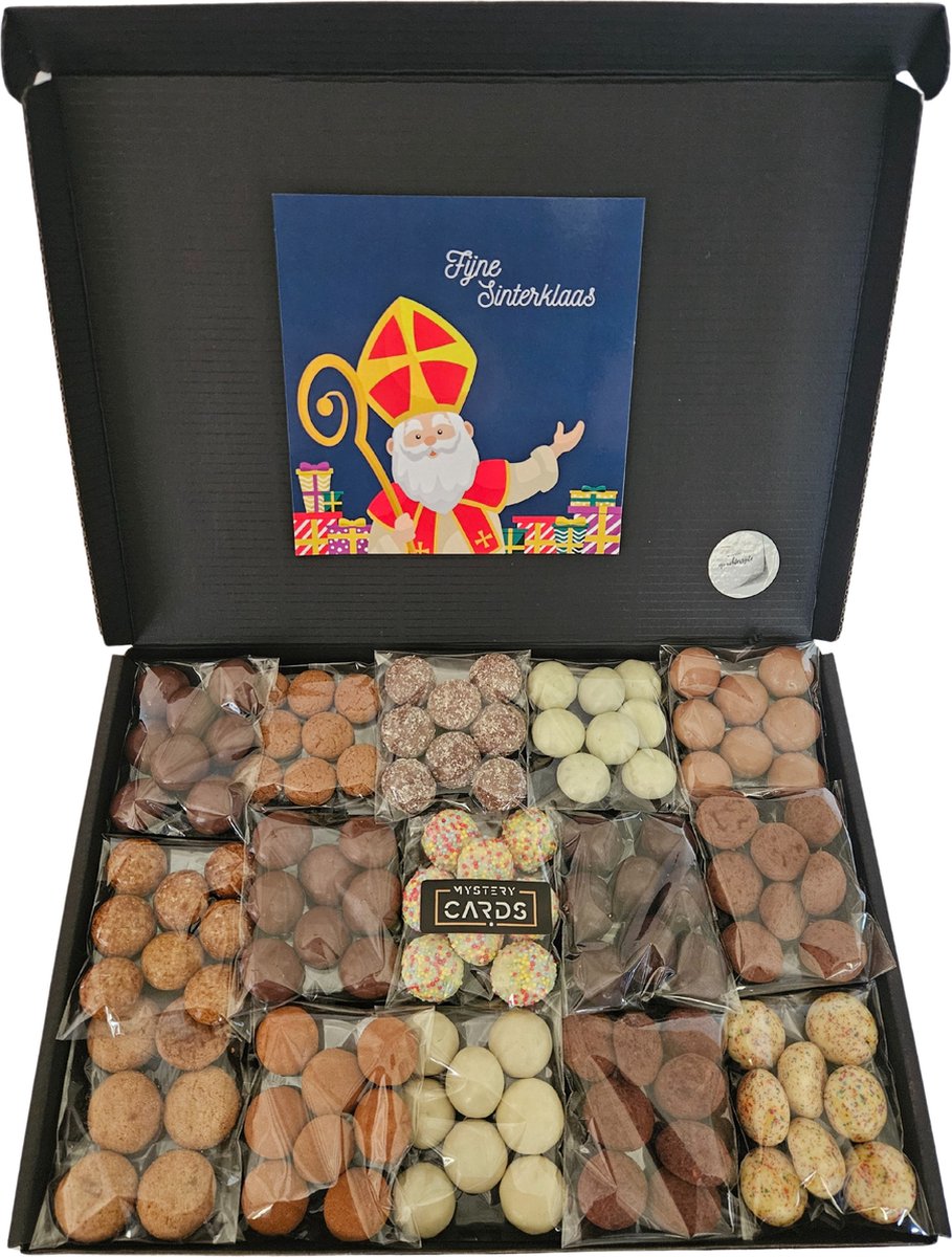 Pepernoten Proeverij Pakket extra groot | Combinatie van verschillende smaken (chocolade) kruidnoten | Met Mystery Card 'Fijne Sinterklaas' met persoonlijke (video)boodschap | 15 smaken | Brievenbus cadeau