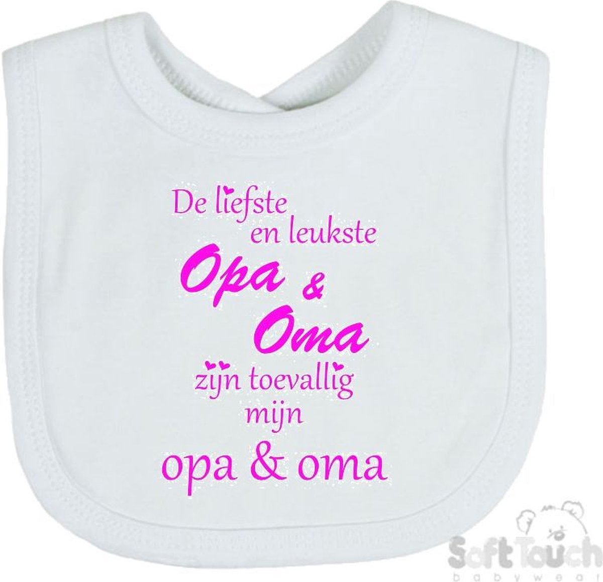 Goedkoopste Soft Touch Slabber Slabbetje Slab De liefste en leukste Opa & Oma zijn toevallig mijn opa & oma Unisex Katoen Wit/fluor pink Maat 33x22 Cm