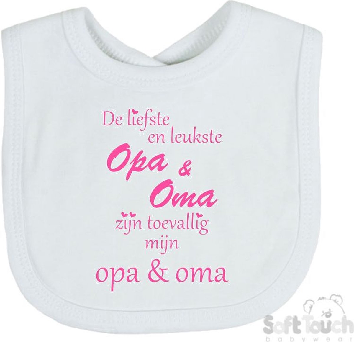 Goedkoopste Soft Touch Slabber Slabbetje Slab De liefste en leukste Opa & Oma zijn toevallig mijn opa & oma Unisex Katoen Wit/roze Maat 33x22 Cm