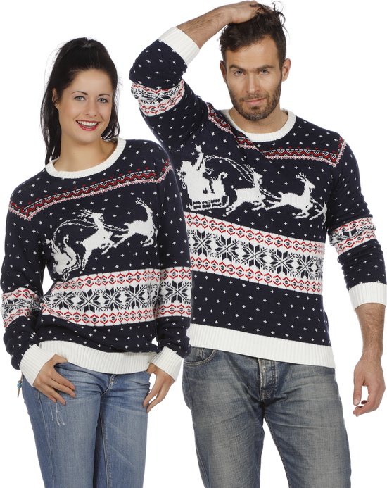 Kersttrui blauw met slee - Maatkeuze: Maat XXL