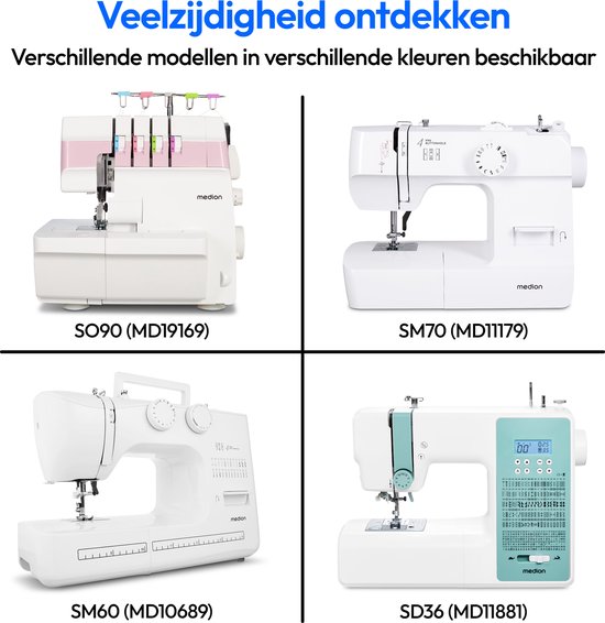 MEDION naaimachine met vrije arm SM60 (60 watt, 60 verschillende steekpatronen met knoopsgaten, led-naailampje, automatische draadinrijger, achteruitrijgknop, draadafsnijder, MD10689)