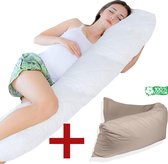 Ondersteunend Lichaamskussen + 1x katoenen kussensloop - 45 x 145cm - Taupe - Body Pillow - Zwangerschapskussen - Body Pillow - Lichaamskussen - Voedingskussen - Zijslaapkussen - Sluimerrol - Afneembaar hoes premium body pillow lichaamskussen