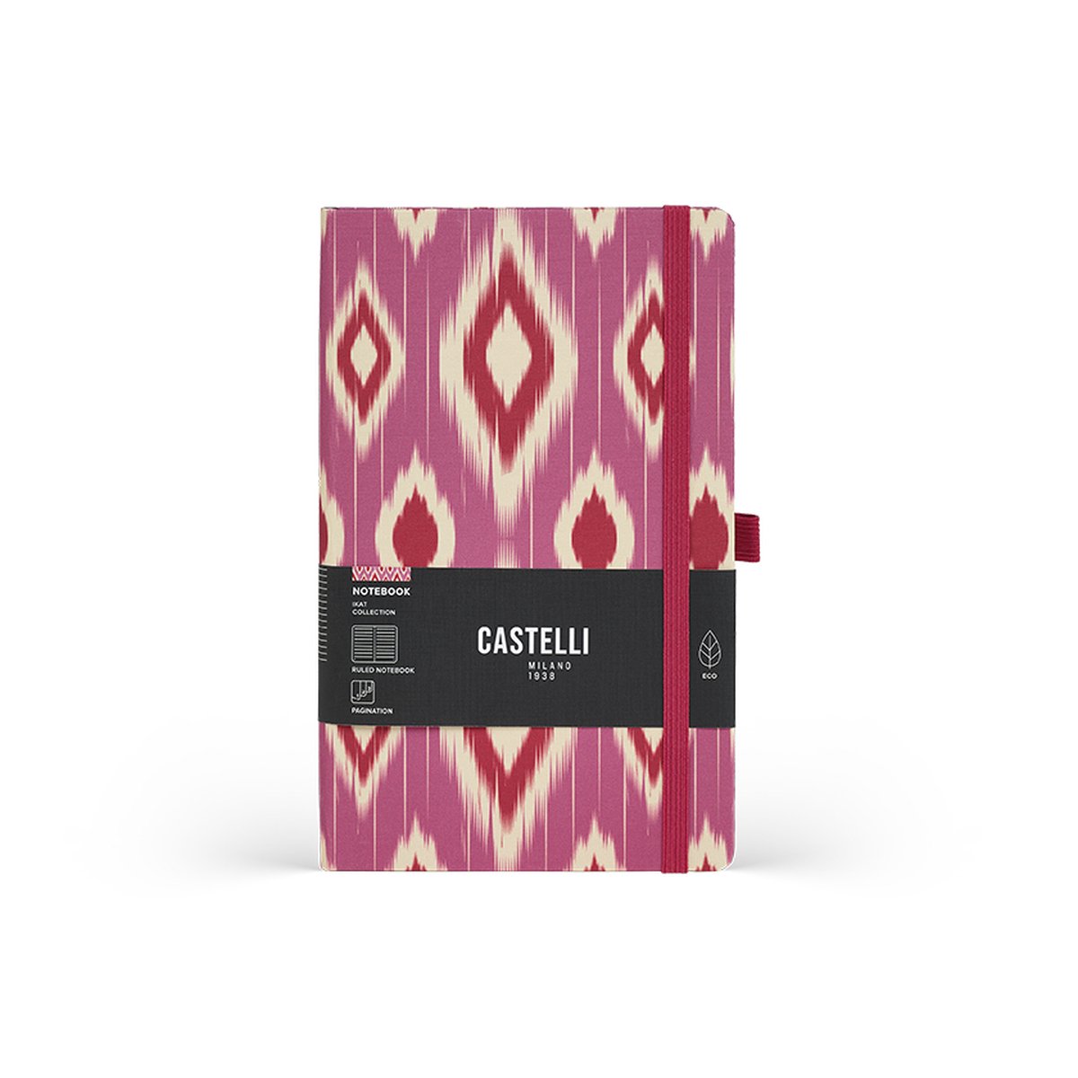 Castelli Milano A5 notitieboek Ikat - Candy Cherry - inhoud met lijnen - 130x210 mm - Made in Italy