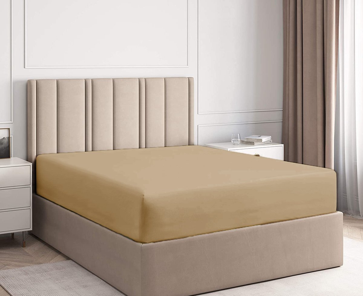 Ephemeris Hoeslaken tweepersoons zacht katoen met elastiek rondom 160x200+30 cm Jersey beige