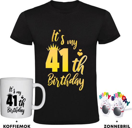 T-shirt homme 41 ans + Mug à café + Lunettes Happy anniversaire - anniversaire - cadeau - fête