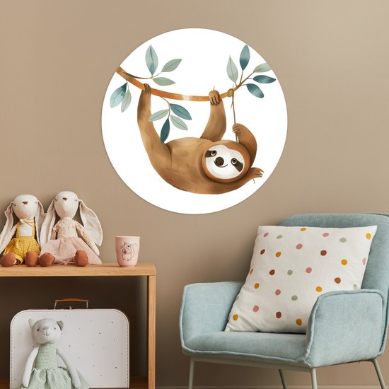 WallCircle® - Papier peint cercle 50x50 cm - Stickers muraux Paresseux - Animal - Animaux de la jungle - Cercle mural - Accessoires chambre d'enfant - Décoration chambre bébé - Cercle mural autocollant