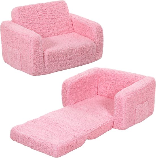 Pouf Kinder - Canapé Enfant Pliable 2 en 1 - Chaise pour Enfant Convertible Banc bébé - 112x44x29cm - Rose