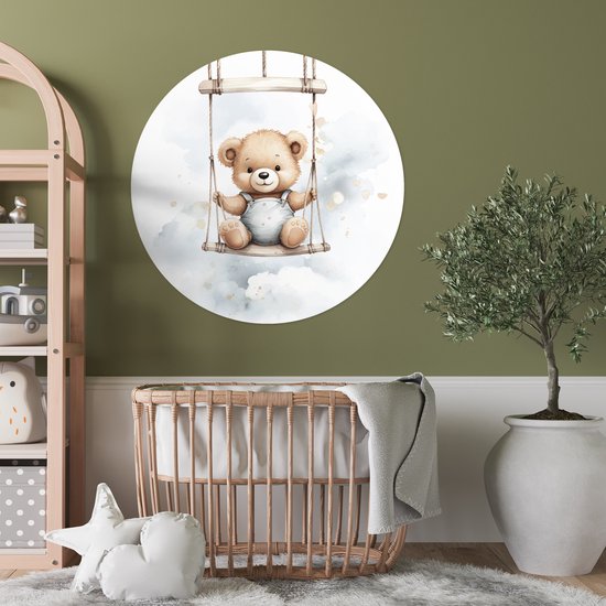 WallCircle® - Papier peint cercle 100x100 cm - Stickers muraux Ours - Bébé - Animal - Enfants - Cercle mural - Accessoires chambre d'enfant - Décoration chambre bébé - Cercle mural autocollant