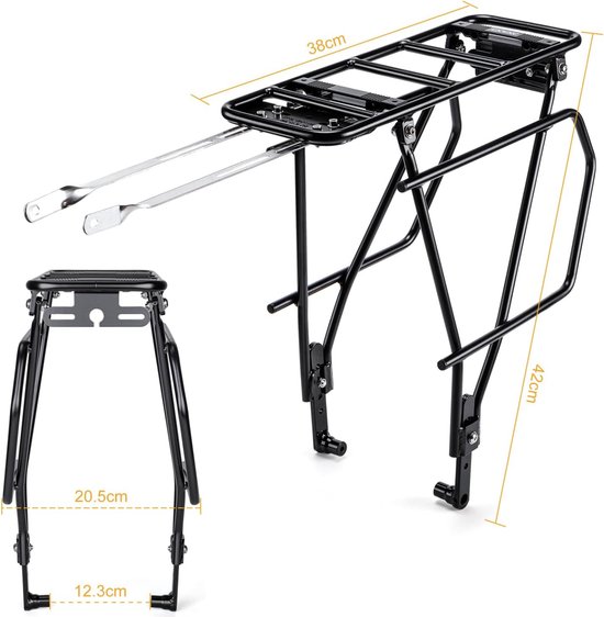 Bagagedrager Zwevend – Fietstassen Drager – Geschikt voor Mountainbikes – Bagagedragerverlenger – 48×12 cm / Zwart