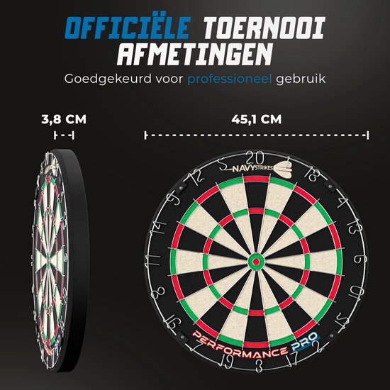 Navy Strikes Dartbord Performance Pro - Incl 6 Dartpijlen & Scorebord - Sisal - Triangle Wire - 45.1 cm