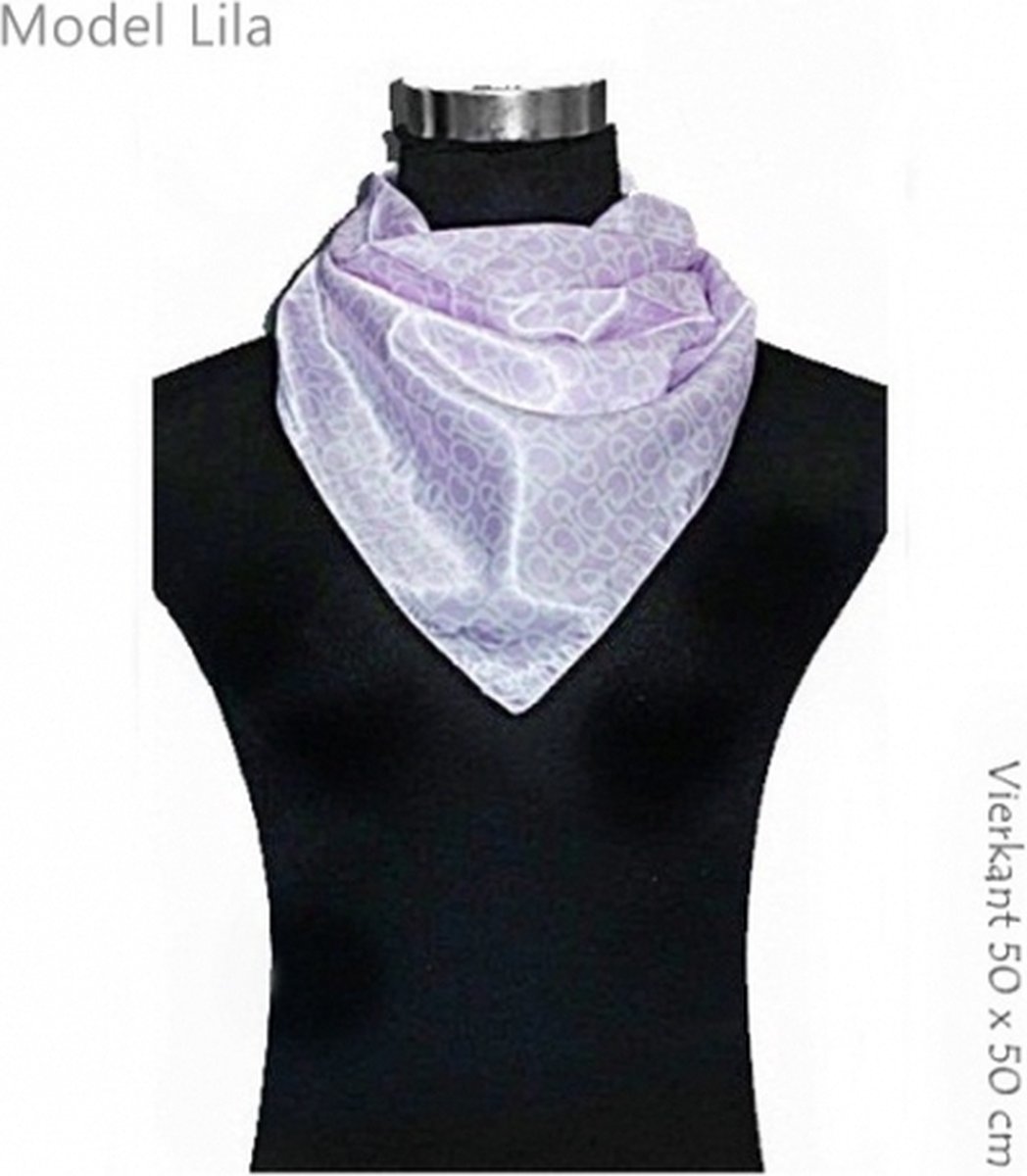 Huiscollectie - LKF - Fashion Sjaal - Geo Cirkel Chain - Lila Licht Paars / Wit - PolySatijn - Vierkant 50x50 cm - volwassenen jeugd kinderen - unisex - casual feest