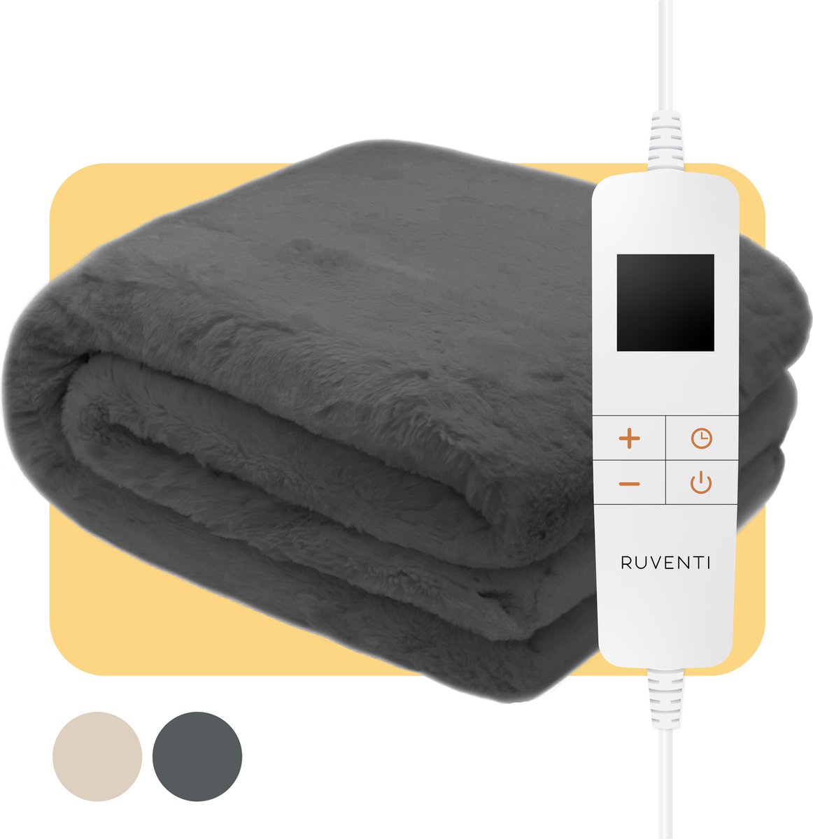 Ruventi Elektrische Deken - 180 x 130 cm XL - Warmtedeken - Elektrische Knuffeldeken - 10 Standen - Overhittingsbeveiliging - Super Zacht - Wasmachine Bestendig
