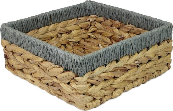 Kleine waterhyacint ronde manden voor opslag Natuurlijke kleur met grijze randen planken open. Decoratieve geschenkdoos Kleine badkamer mini-lade make -up badkamer Keukenorganizer (groot 22cm, 3 x mand