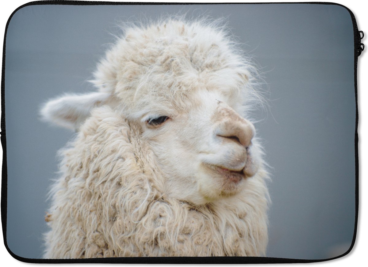 Laptophoes 13 inch - Alpaca - Wol - Wit - Laptop sleeve - Binnenmaat 32x22,5 cm - Zwarte achterkant