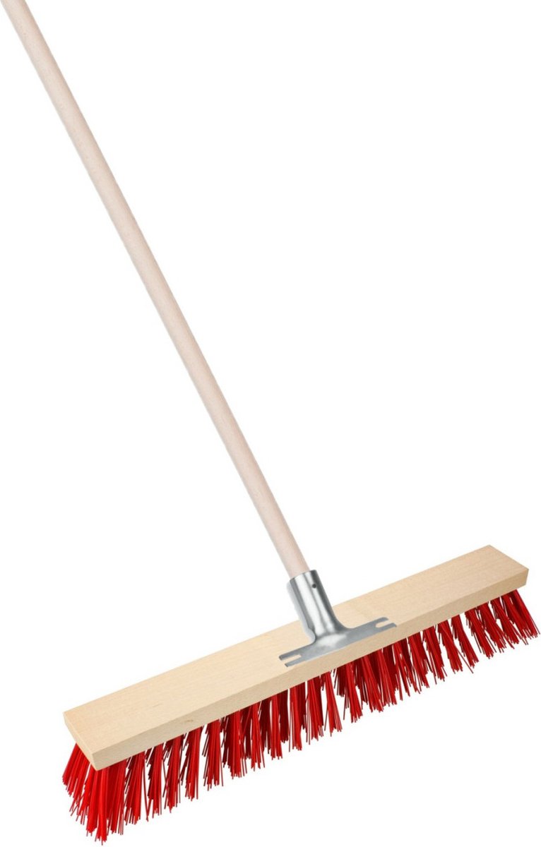 Goedkoopste Brumag Straatbezem Elaston XL voor buiten - Kop 60 cm - rood - Houten steel 140 cm - Verstevigde steelhouder van metaal
