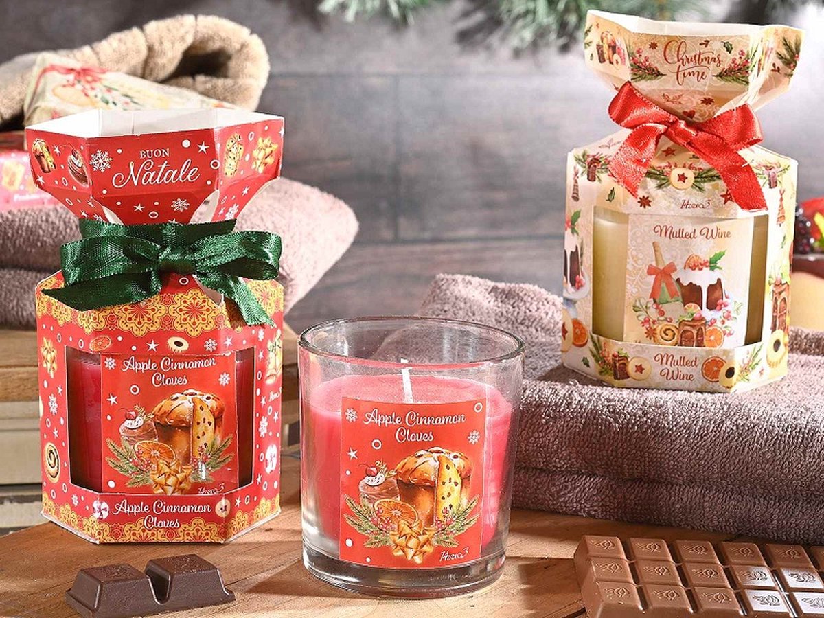 Geurkaars - kerstgeur - kerst geur - appel - kaneel - kruidnagel - gluhwein - 24 branduren - set van 2 - kerstverpakking – foto 2