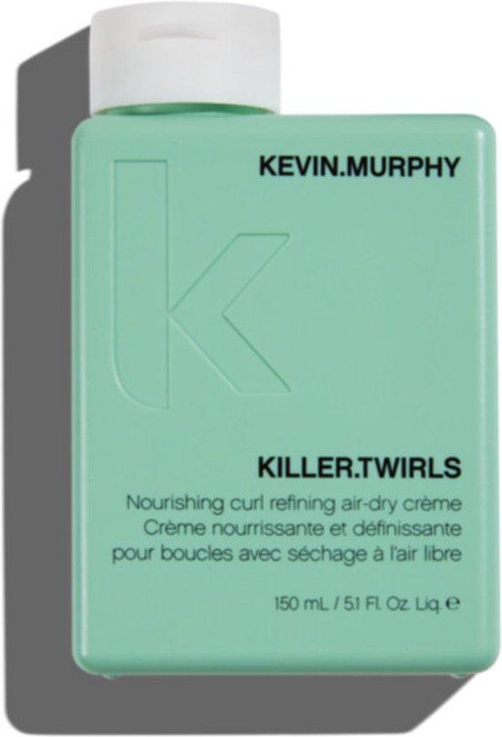 Donkergroene fles KEVIN.MURPHY KILLER.TWIRLS met witte dop. Tekst in het zwart.