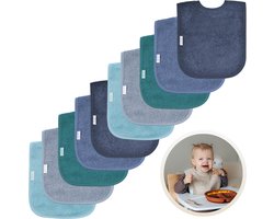 Lot de 10 bavoirs Funnies Blue Shades | Blue Silk | Marine | Gris Bleu | Bleu | Lac vert