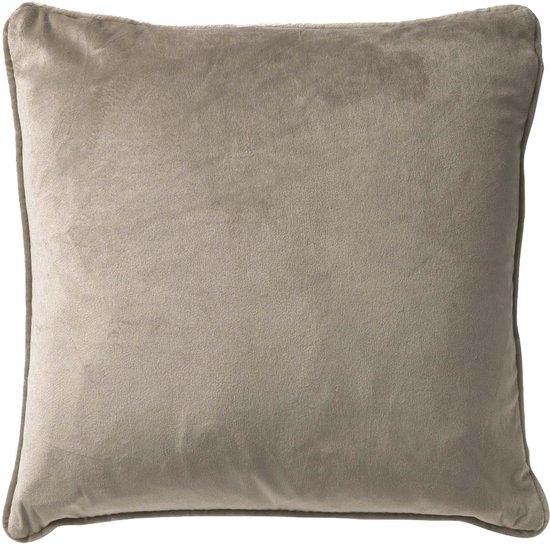 Taupe fluwelen sierkussen met contournaden.