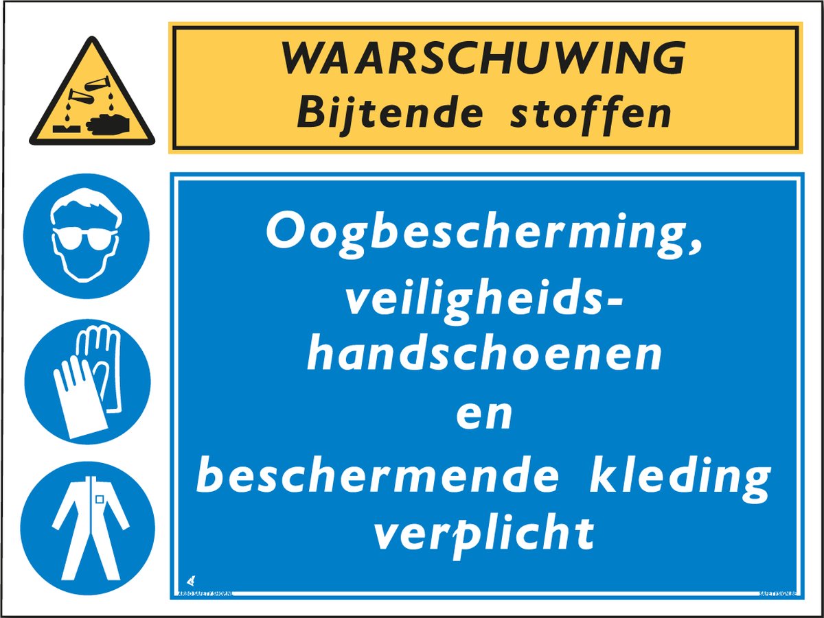 Bijtende stoffen bord DCO27 - Oogbescherming + handschoenen verplicht (combi) - Aluminium - 30 x 40 cm