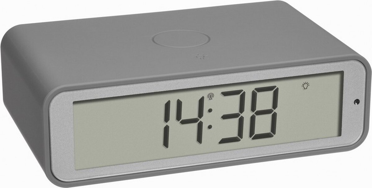 TFA Dostmann 60.2560.15 - Wekker - Digitaal - Zendergestuurd - Alarm - Snooze - Zachte permanente nachverlichting - Cijfers - Grijs