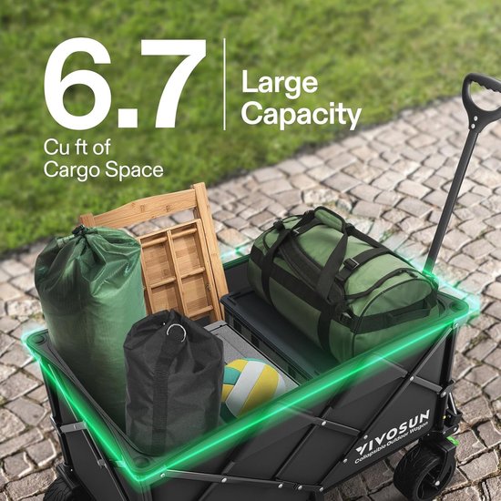 Opvouwbare Vouwwagen voor Buitenactiviteiten - Kamperen, Strand, Sport, en Picknick - Zwarte Outdoor Utility met Brede Wielen — afbeelding 2