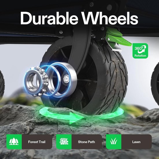 Opvouwbare Vouwwagen voor Buitenactiviteiten - Kamperen, Strand, Sport, en Picknick - Zwarte Outdoor Utility met Brede Wielen — afbeelding 5