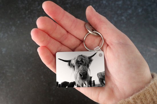 Sleutelhanger - Schotse Hooglander - Zwart - Wit - Dieren - Uitdeelcadeautjes - Plastic