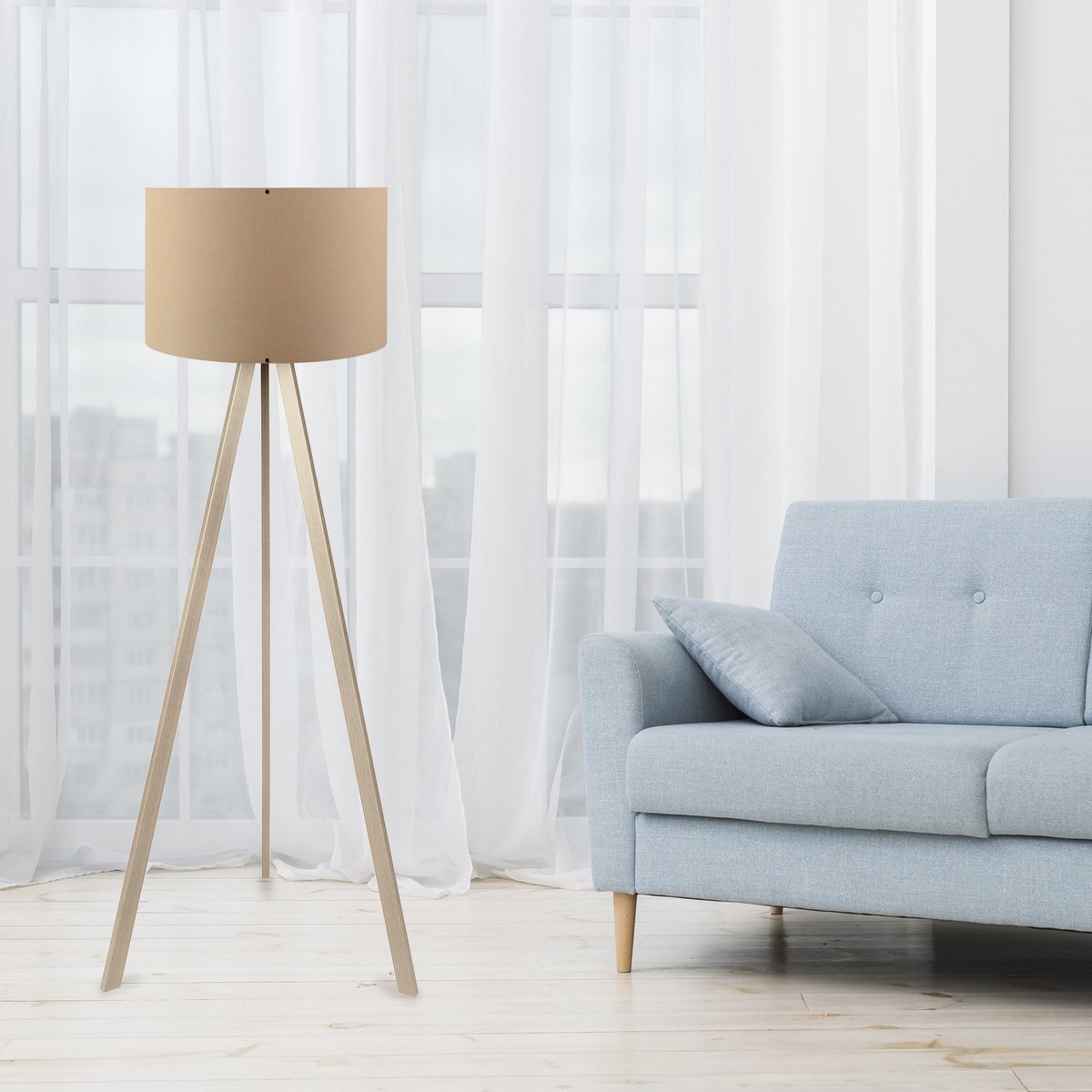 Opviq AYD-1517 - Vloerlamp - Beige/Eiken - Ø38 cm