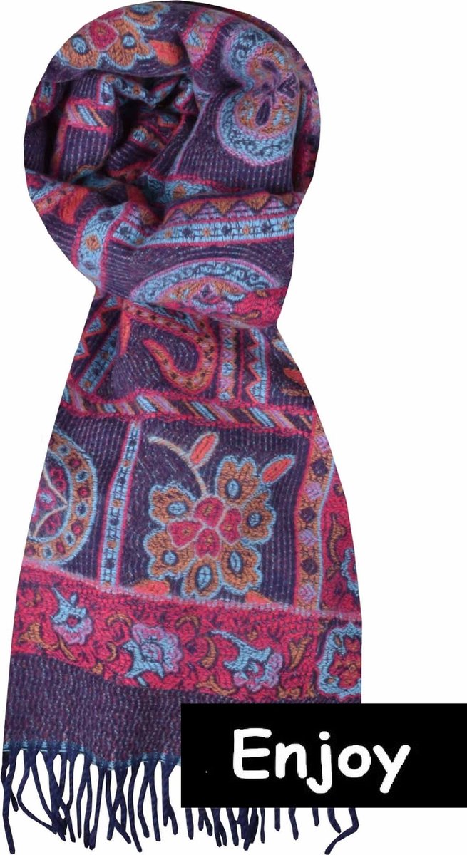 Sjaal- fuchsia /donkerblauw- mooie materialen-warme -langwerpige sjaal