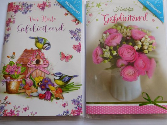 MUZIEKKAARTEN. HARTELIJK GEFELICITEERD. 2 stuks