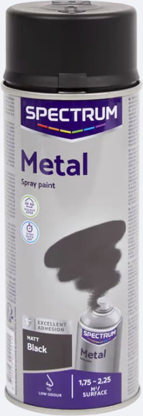 Spuitverf Metaal Mat Zwart | Spuitlak | Spuitbus | Mat zwart |Sneldrogend | Binnen & Buiten| 400ml