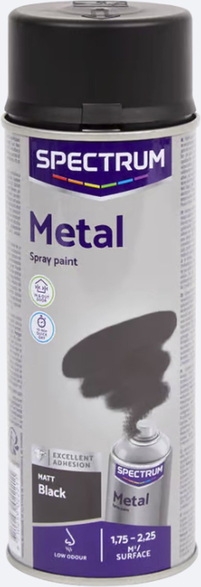 Spuitverf Metaal Mat Zwart | Spuitlak | Spuitbus | Mat zwart |Sneldrogend | Binnen & Buiten| 400ml