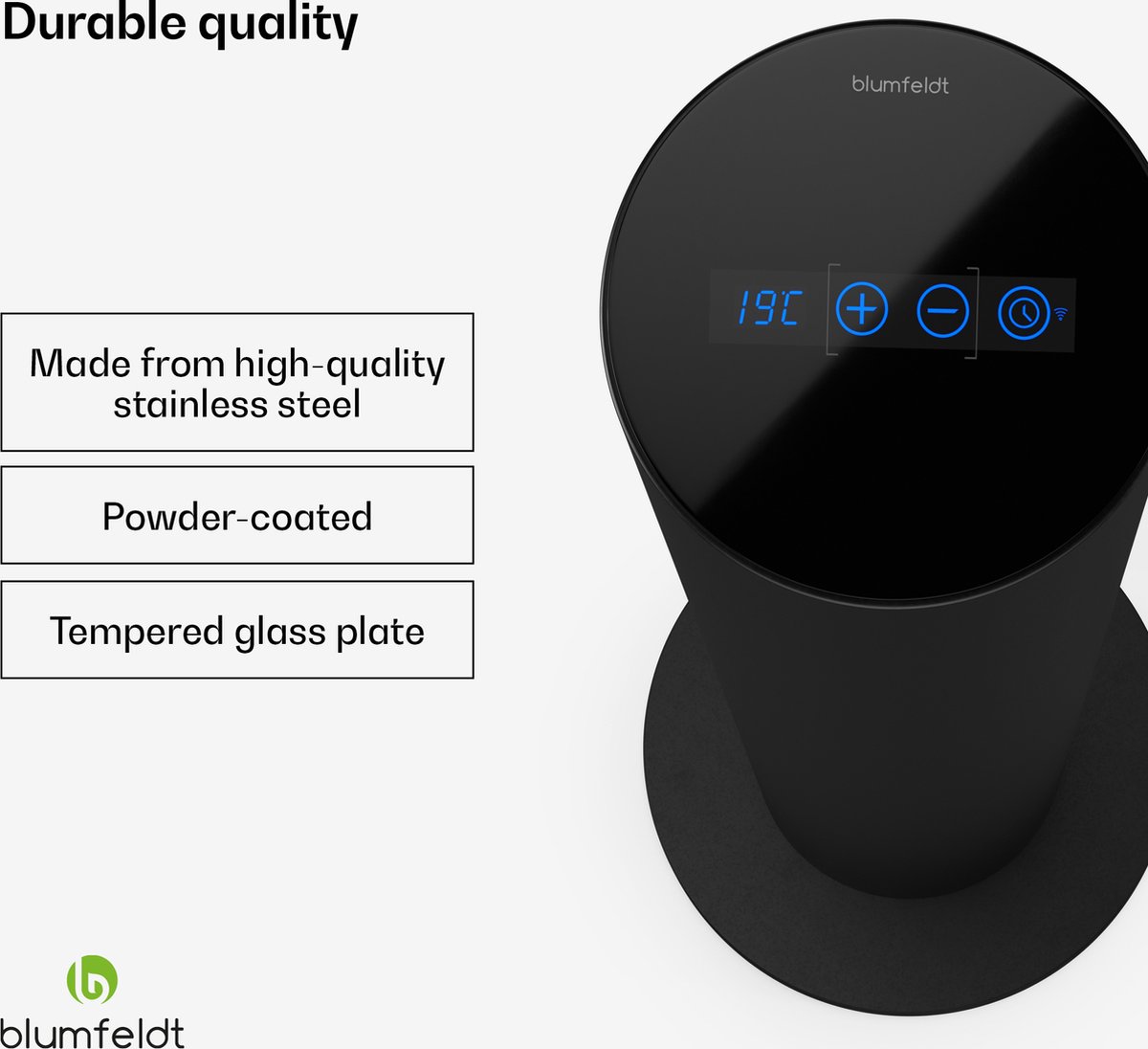 Blumfeldt SmartFlow Tower 700W Infraroodverwarming – 360° warmte, Roestvrij staal, Wifi- & app-bediening, Thermostaat, Oververhittingsbeveiliging, Kinderslot, Touch Control, tot 14 m², Zwart