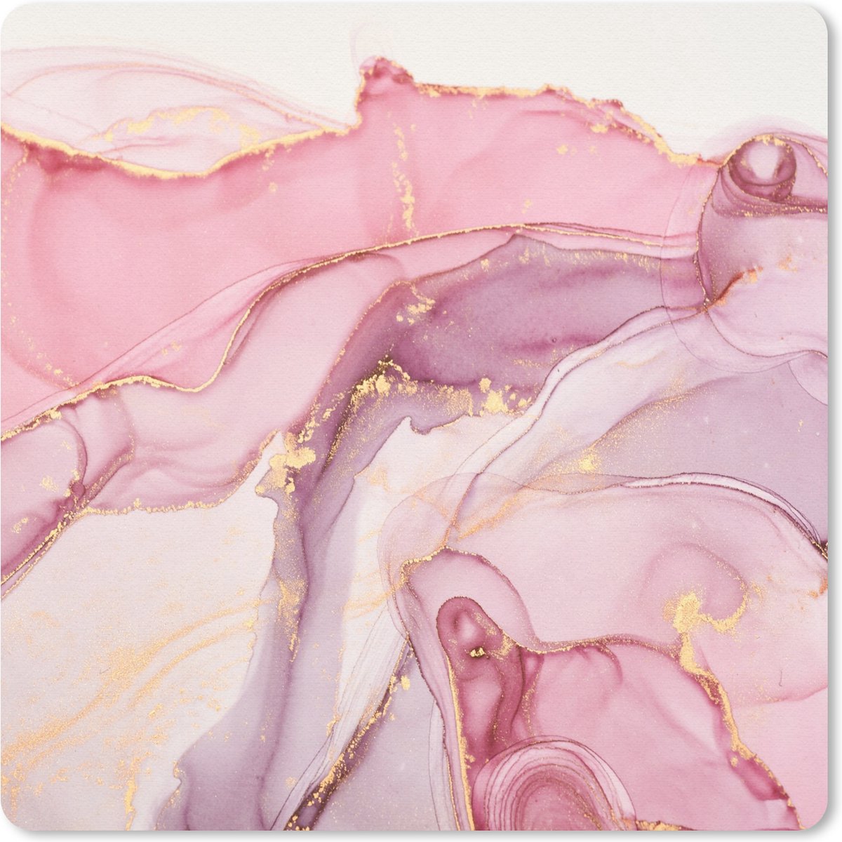 Muismat 20x20 cm - Mousepad Goud - Marmer print - Roze - Muismatten