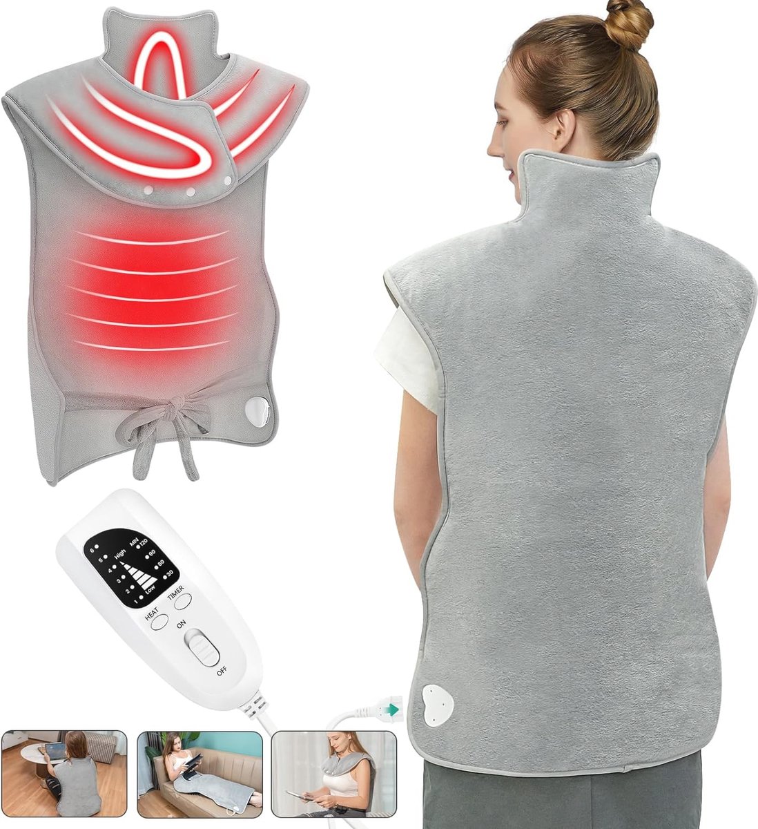 Goedkoopste Elektrisch verwarmingskussen voor rug en schouders - 61x94 cm met snelle opwarming en 6 temperatuurniveaus