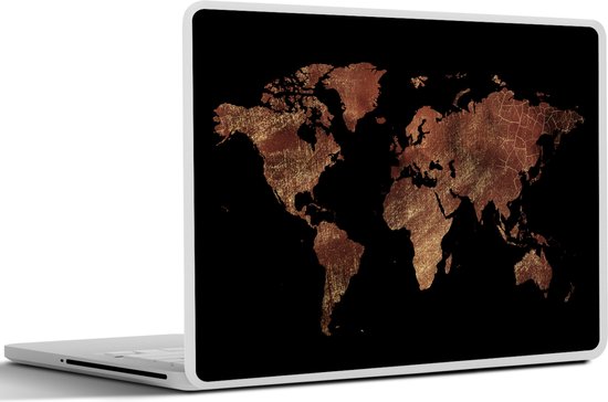 Sticker pour ordinateur portable - 15,6 pouces - Wereldkaart - Rouge - Or