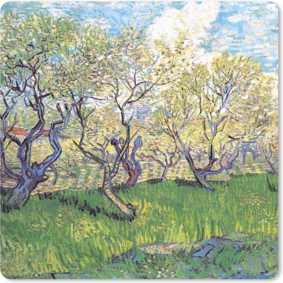 Muismat 20x20 cm - Mousepad Boomgaard met bloeiende pruimenbomen - Vincent van Gogh - Muismatten