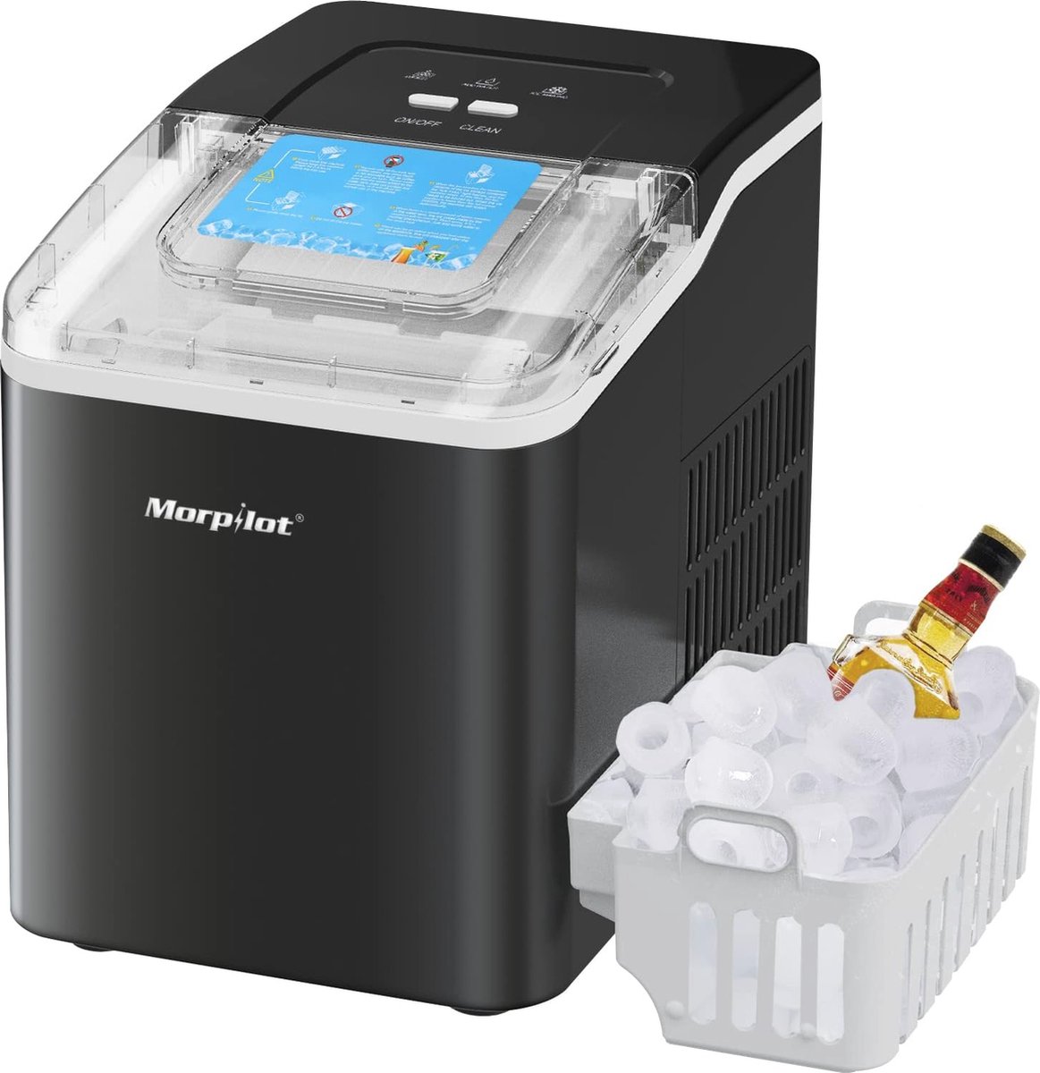 IJsblokmachine 12 kg per dag, 1,5 liter watertank, zelfreinigend, optimaal voor cocktails en dranken