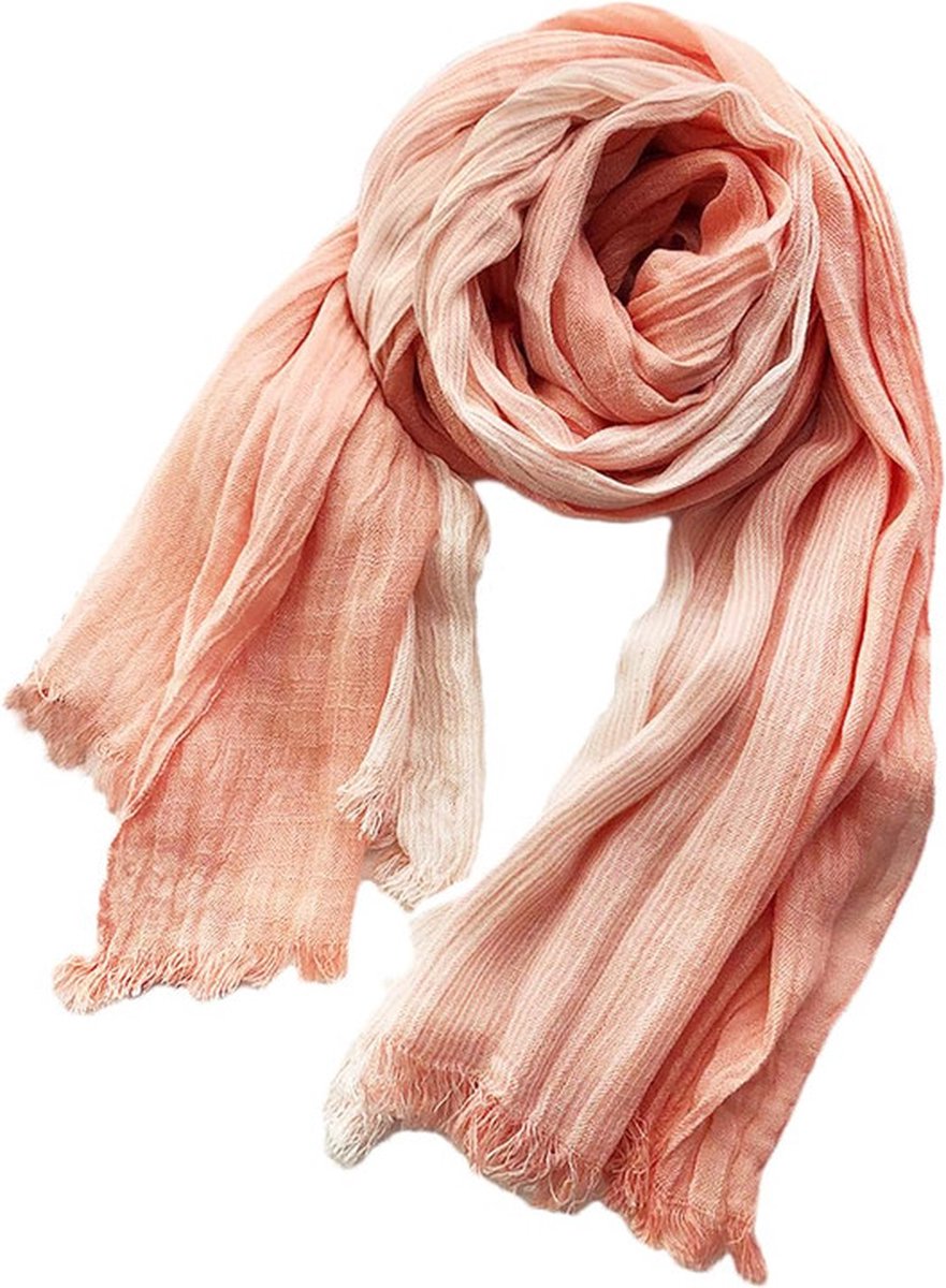 Modieuze omslagdoek voor het lente- en herfst seizoen - zachte en warme omslagdoek - lange omslagdoek van katoen met kwastjes - gestreepte sjaal van katoen en linnen - unisex (75 x 190 cm) - oranje - 190*75cm