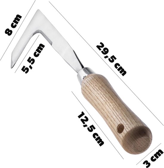 KADAX Onkruidschraper, voegenkrabber van roestvrij staal, onkruidmes met ergonomische houten handgreep, multifunctionele voegenschraper, onkruidverwijderaar voor tuin (29,5 x 8 cm) van Merkloos	 — afbeelding 4
