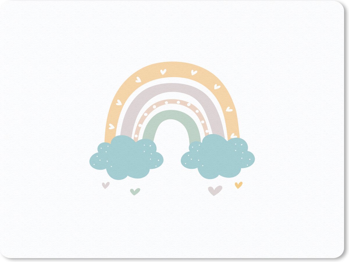 Muismat 23x19 cm - Mousepad Regenboog - Hartjes - Wolken - Stippen - Pastel - Kinderen - Muismatten
