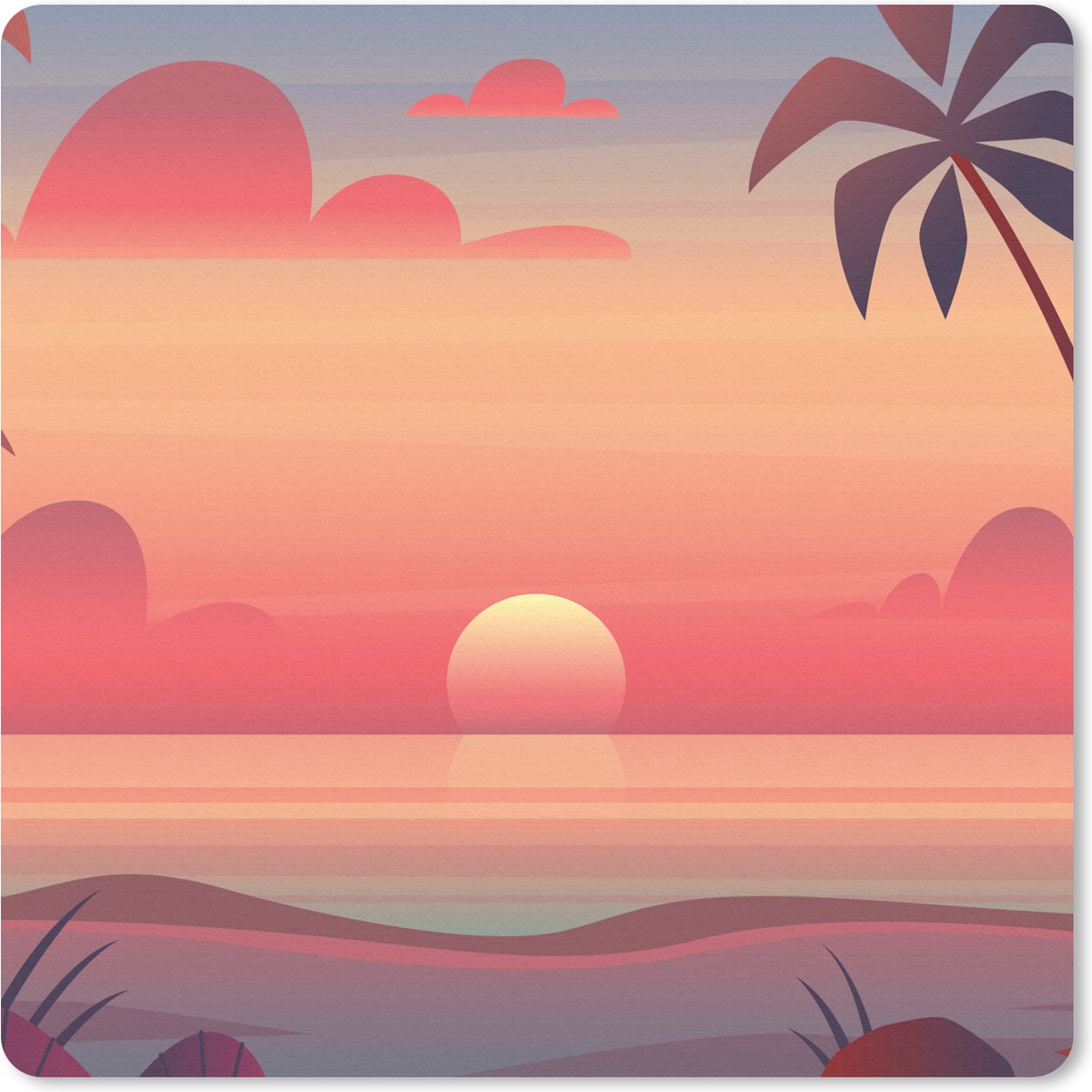 Muismat 30x30 cm - Mousepad Zon - Zee - Strand - Palmboom - Muismatten