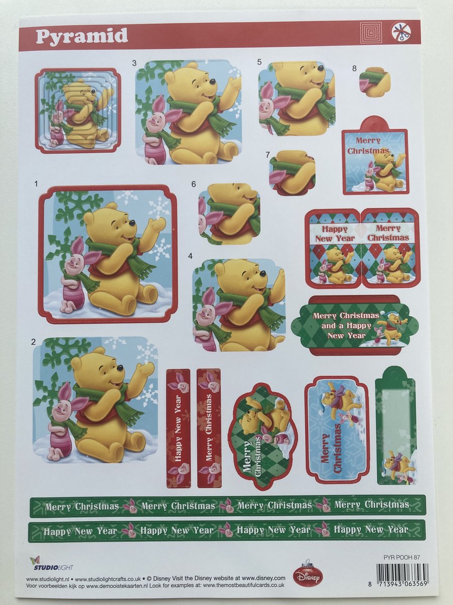 1x 3D Uitdrukvel (Knipvel) Kerst Disney WinnieThe Pooh en Knorretje - Merry Christmas