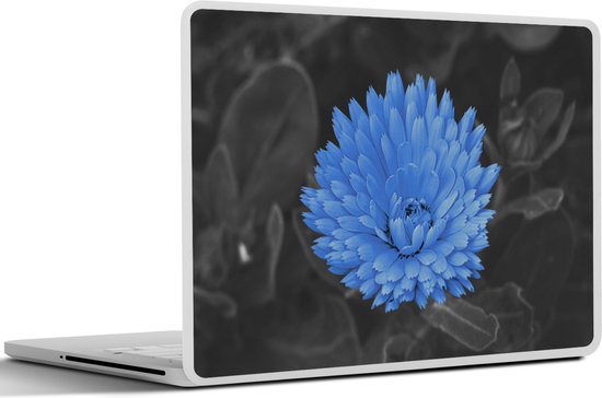 Sticker pour ordinateur portable - 14 pouces - Fleurs - Zwart - Wit - Blauw - 32x5x23x5cm - Autocollants pour ordinateur portable - Skin pour ordinateur portable - Housse